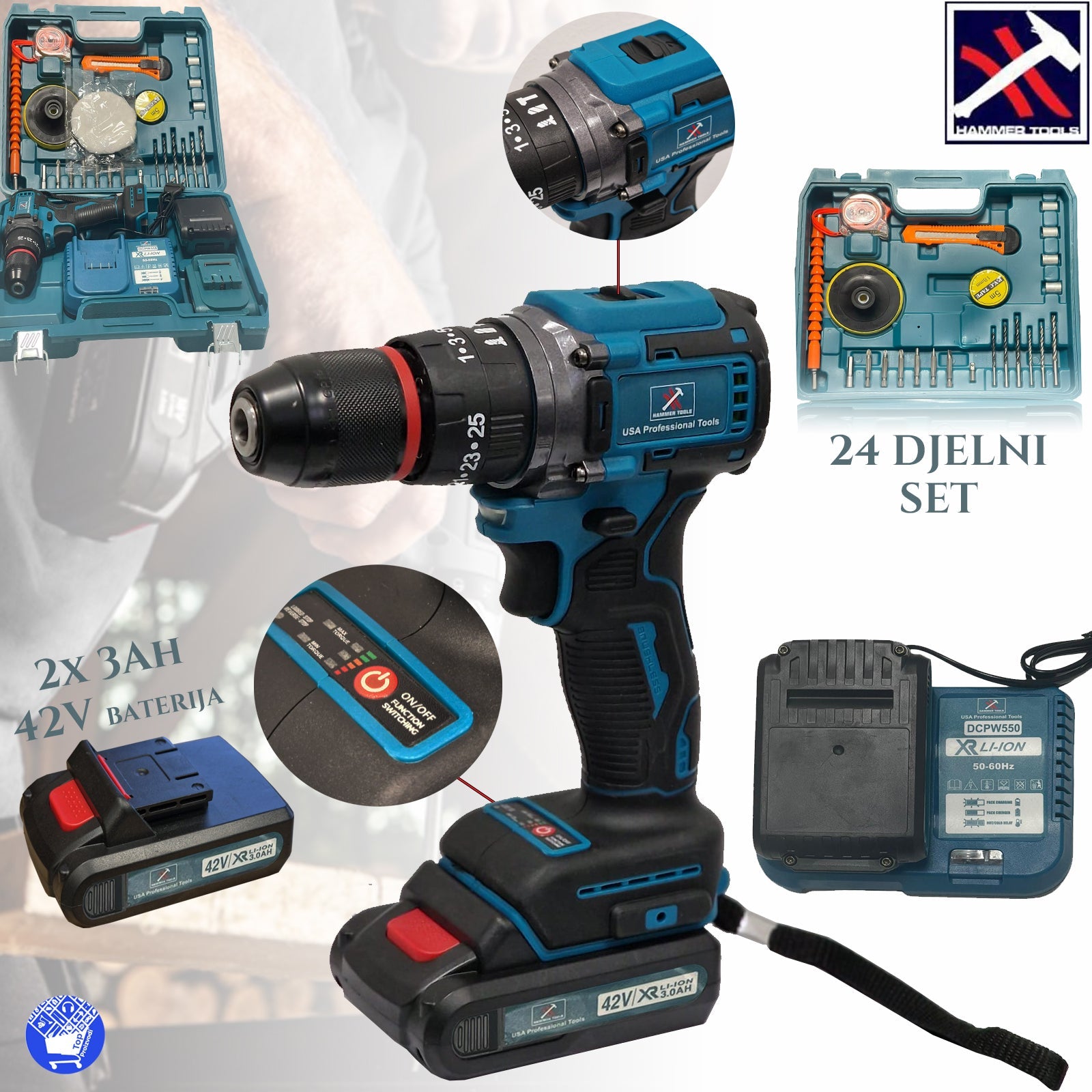 KALAPÁCS SZERSZÁMOK 42 V-OS 24 RÉSZES ÜTVEFÚRÓ