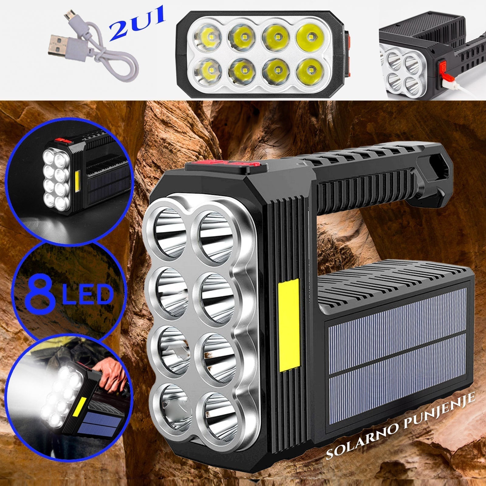 NAPELEMES KÉZI ZSEBLÁMPA 2 AZ 1-BEN