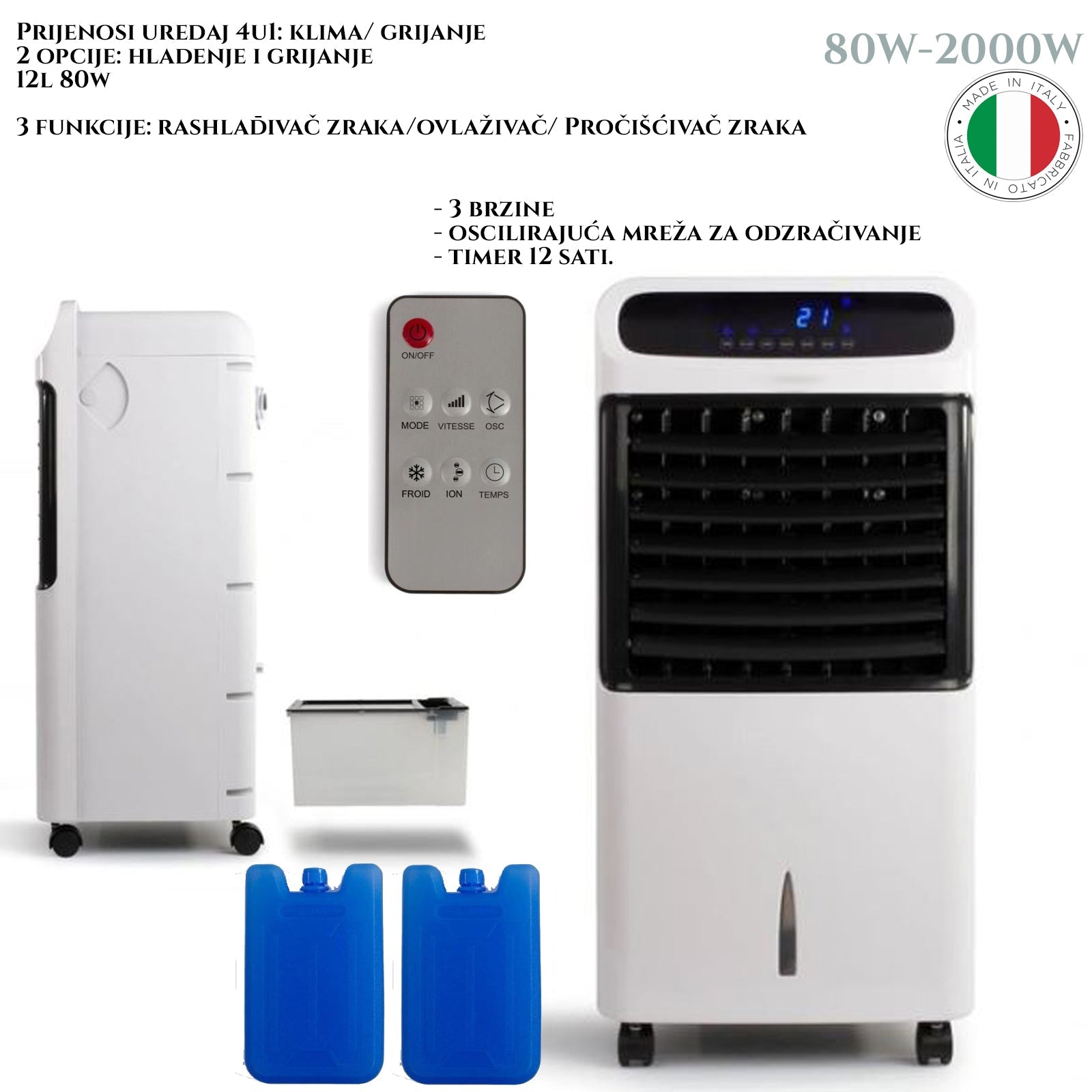 Hordozható klímaberendezés 4 az 1-ben 12 literes távirányítóval