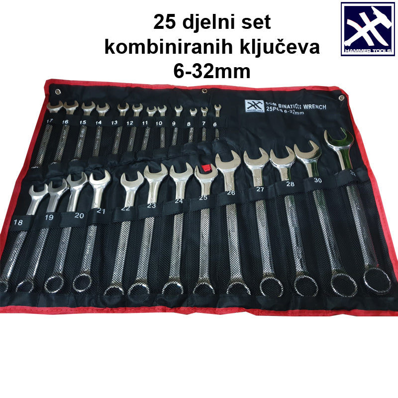 25 darabos villáskulcs készlet, külső átmérő 6–32 mm, HAMMER TOOLS