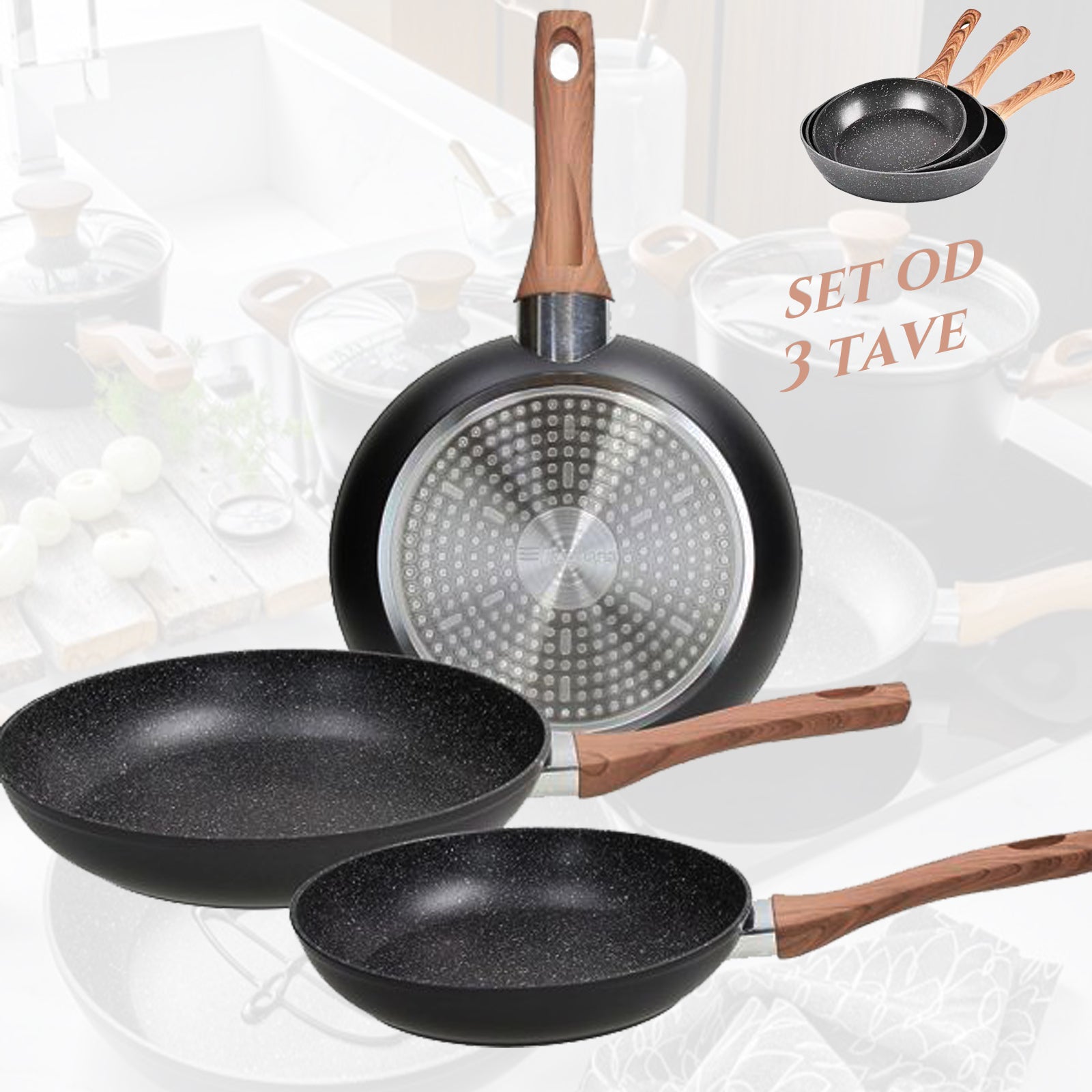 3 db-os márvány serpenyő készlet 20cm/24cm/28cm