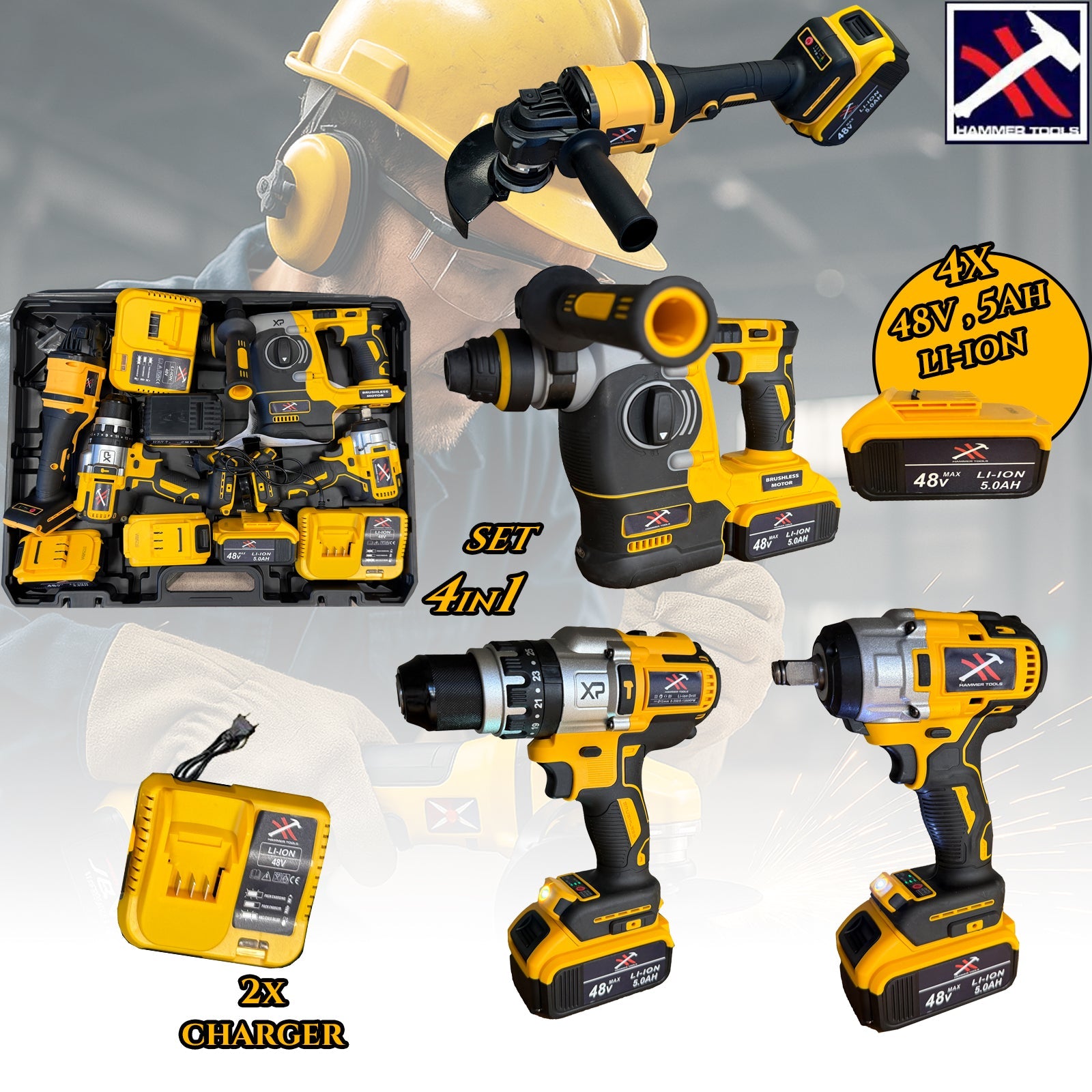 HAMMER TOOLS 4 az 1-ben Készlet - 4x48V 5Ah Li-Ion