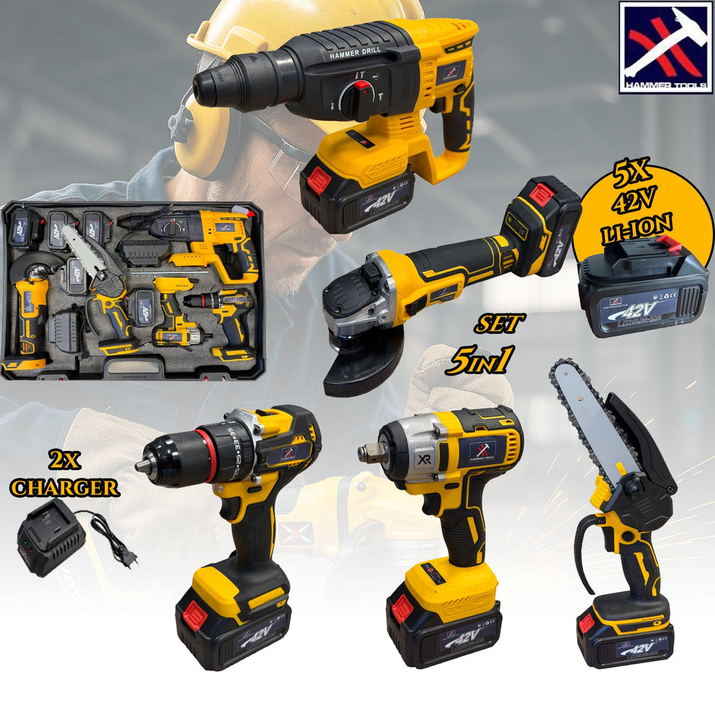 HAMMER TOOLS 5 az 1-ben szett - 5 db 42V akkumulátorral