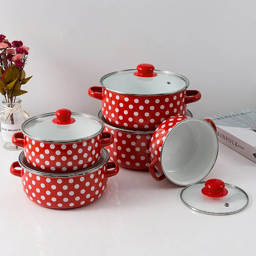 Retro zománcozott fazék készlet, 5 részes (16–24 cm)