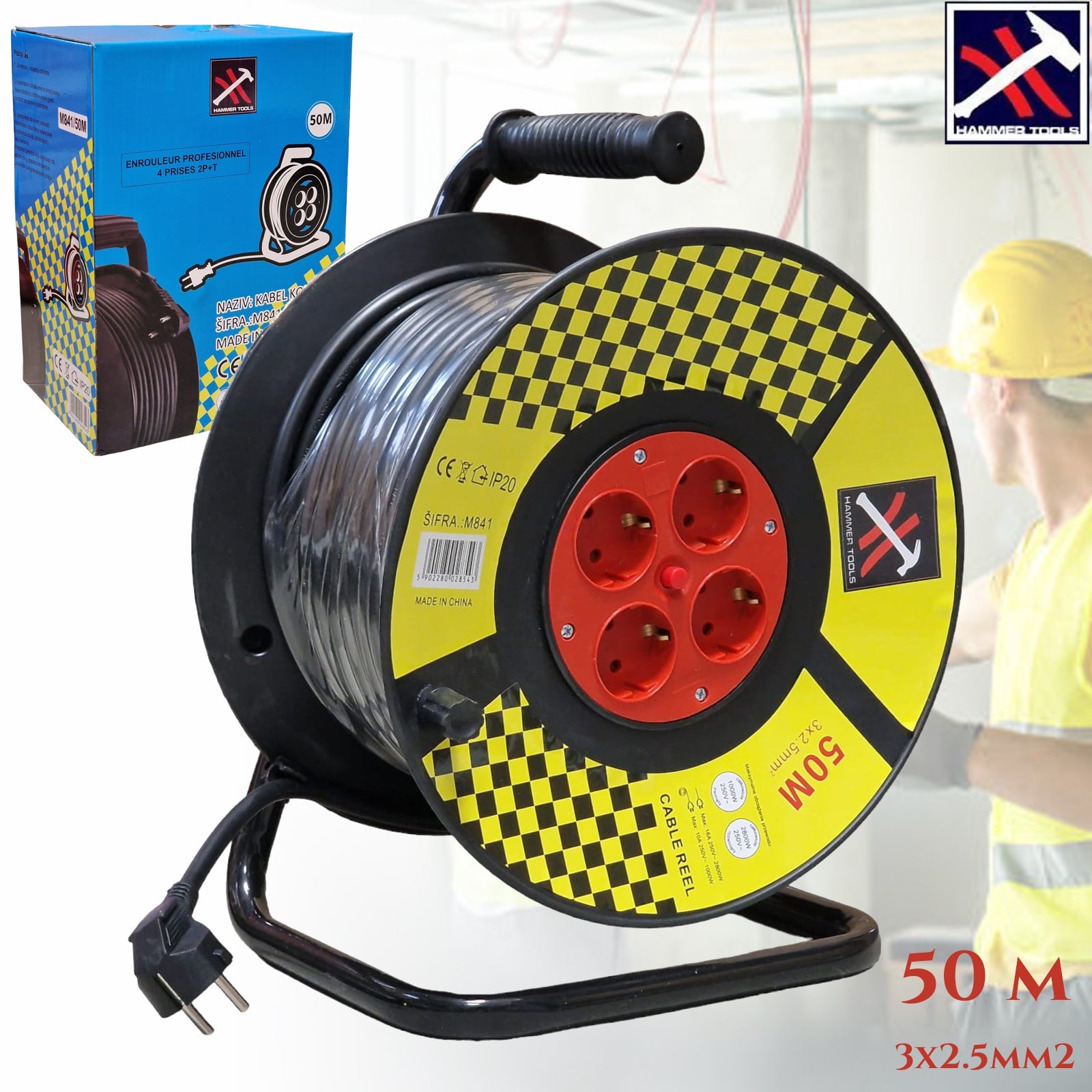 HOSSZABBÍTÓ KÁBEL GÖRGŐN 50M 3X2,5MM KALAPÁCS SZERSZÁMOK