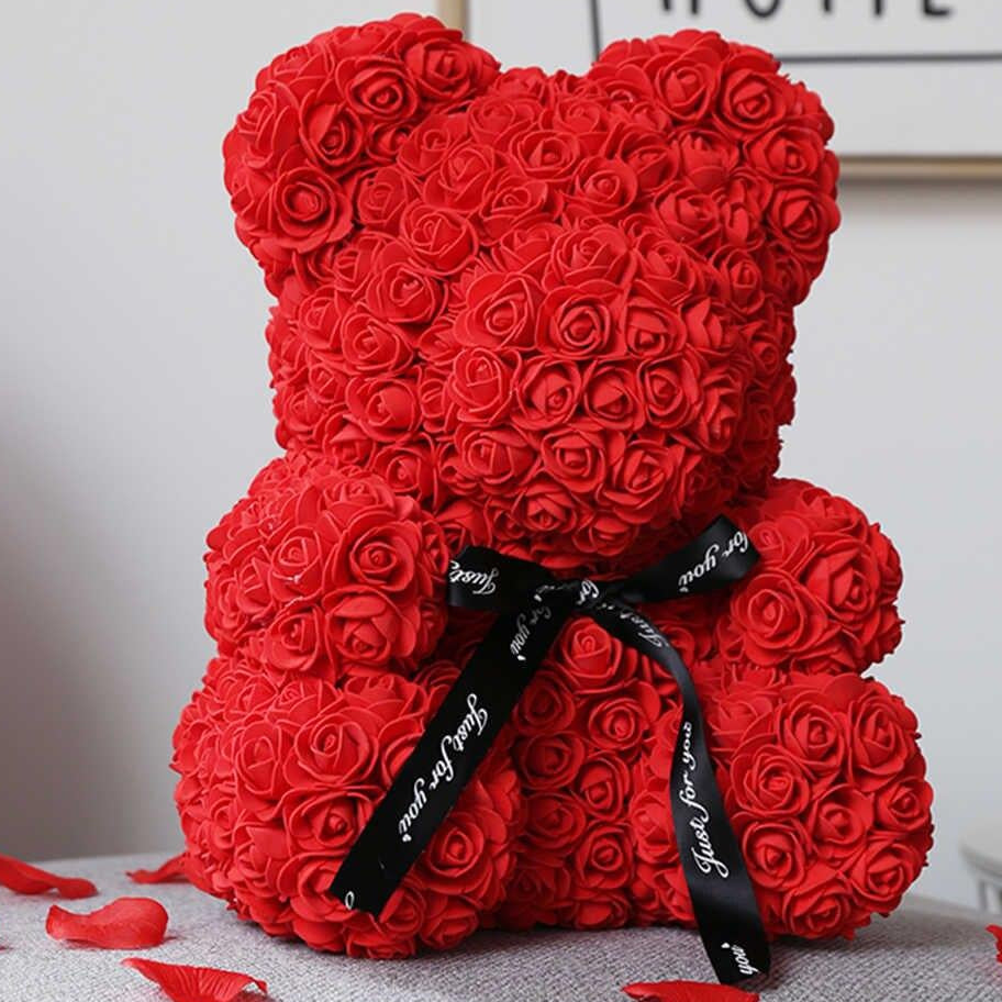 Vörös rózsákból készült plüssmackó 40cm