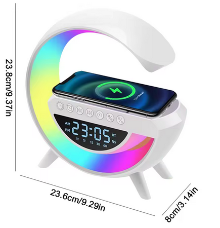 4 az 1-ben LÁMPA, VEZETÉK NÉLKÜLI TÖLTŐ, BLUETOOTH HANGSZÓRÓ ÓRÁVAL