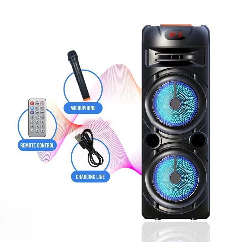 NAGY HANGSZÓRÓ 4500mAh 8'' X2 INGYENES VEZETÉK NÉLKÜLI MIKROFONNAL ÉS TÁVIRÁNYÍTÓVAL