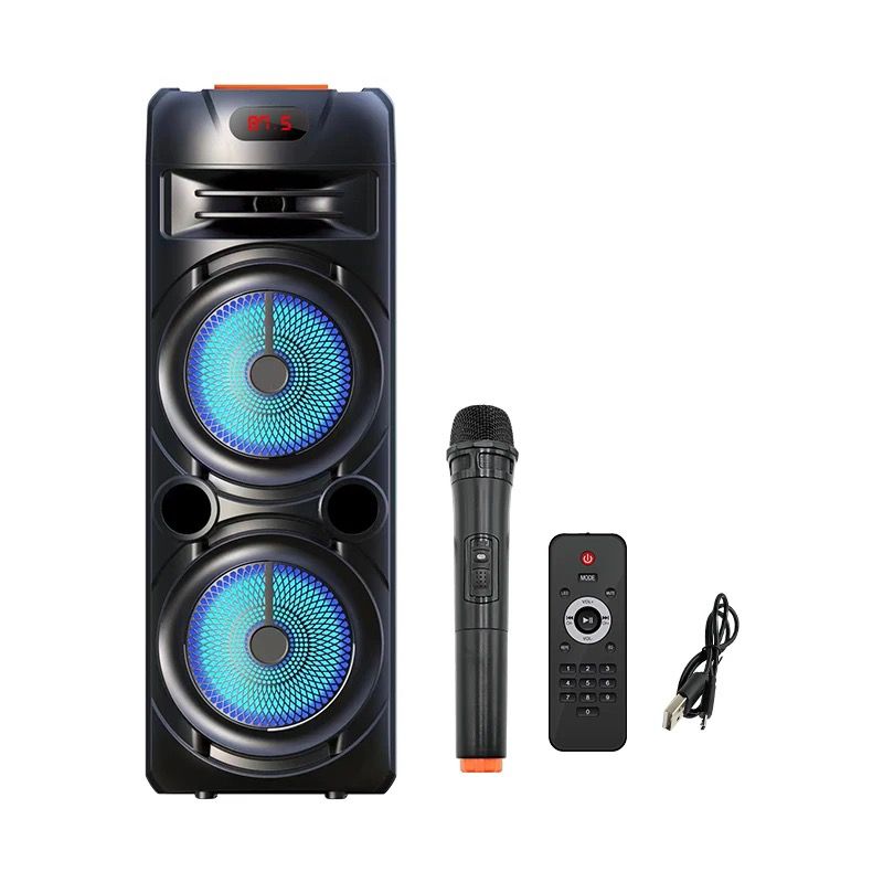 NAGY HANGSZÓRÓ 4500mAh 8'' X2 INGYENES VEZETÉK NÉLKÜLI MIKROFONNAL ÉS TÁVIRÁNYÍTÓVAL