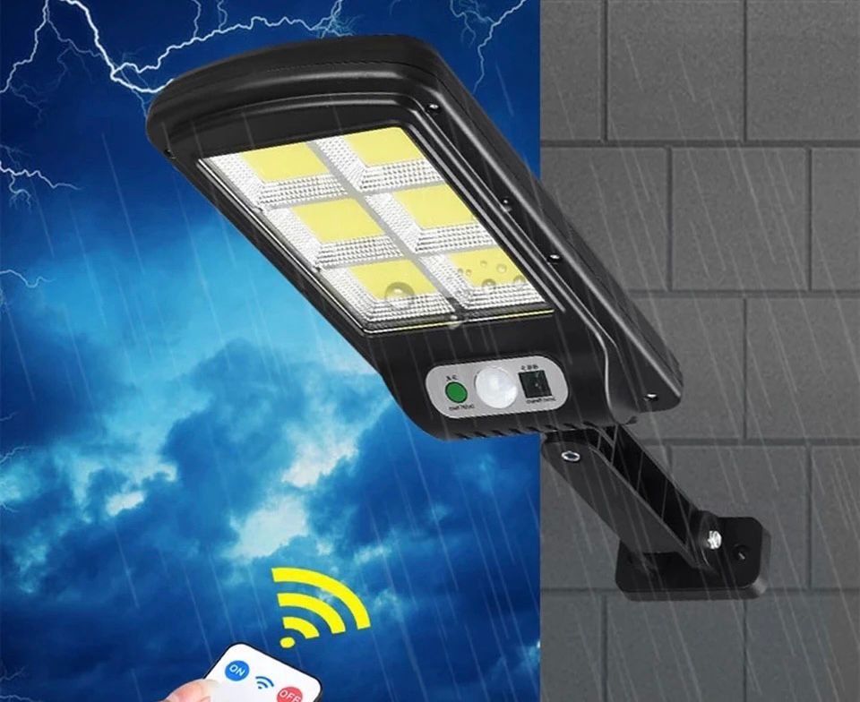 NAPELEMES REFLEKTOR ÉRZÉKELŐVEL, 120 LED-DEL, TARTÓVAL ÉS TÁVIRÁNYÍTÓVAL