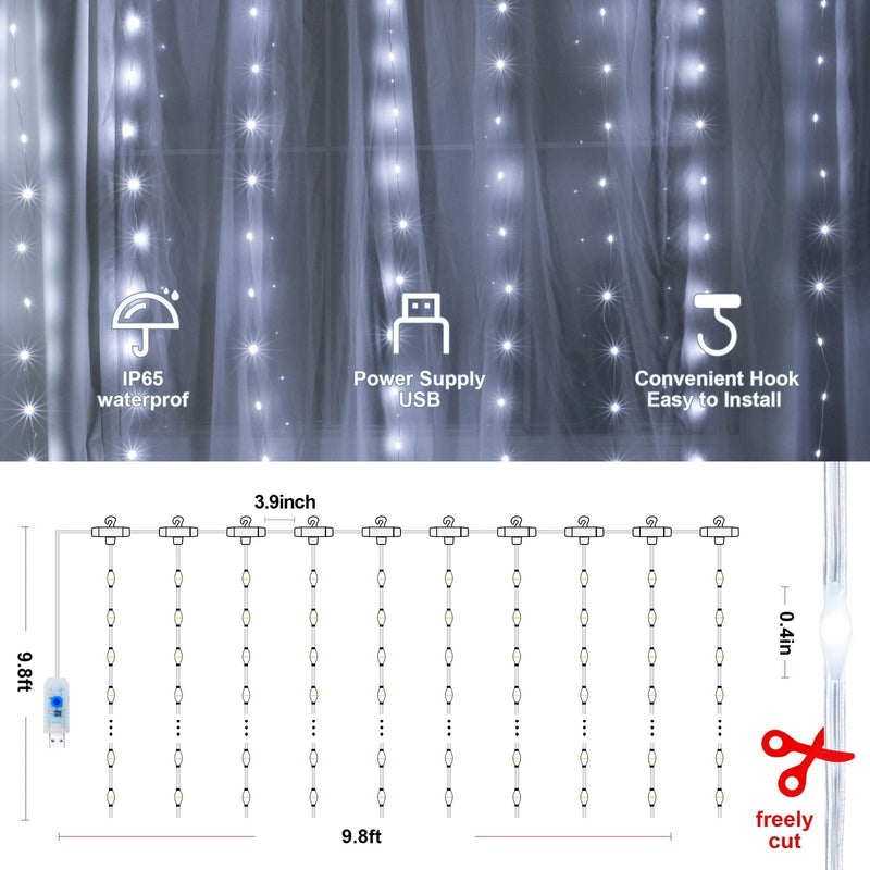 LED Ablakfüggöny Akasztókkal és Távirányítóval 3X3M