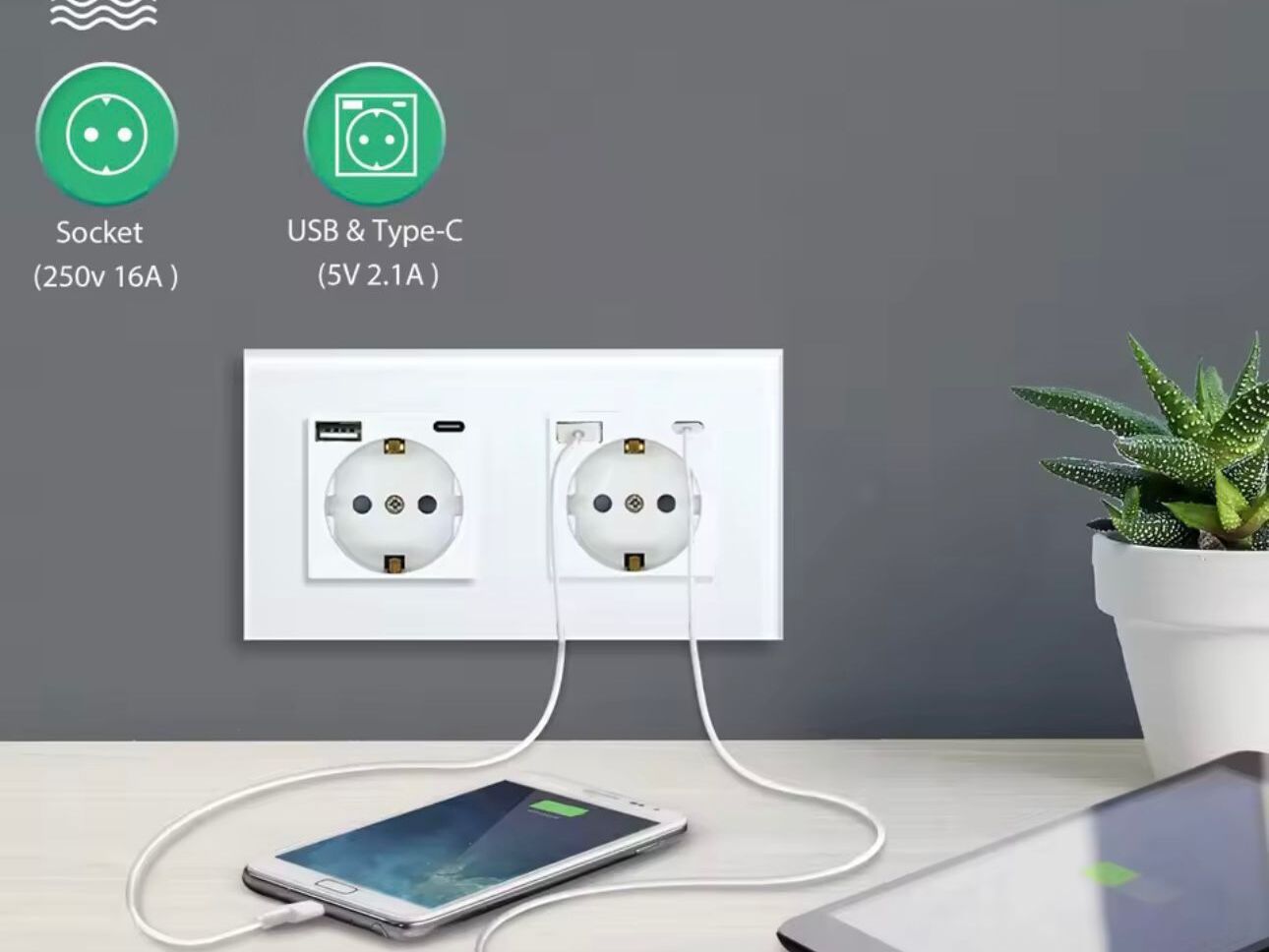 Kettős fali aljzat (USB + C)