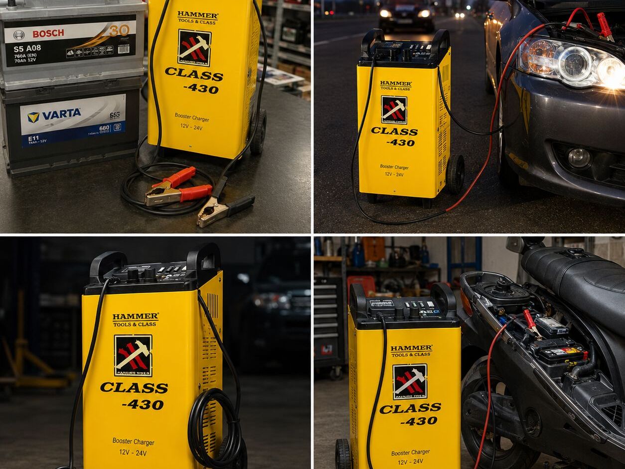 HAMMER TOOLS CLASS - Autótöltő és indító rásegítő 12V/24V