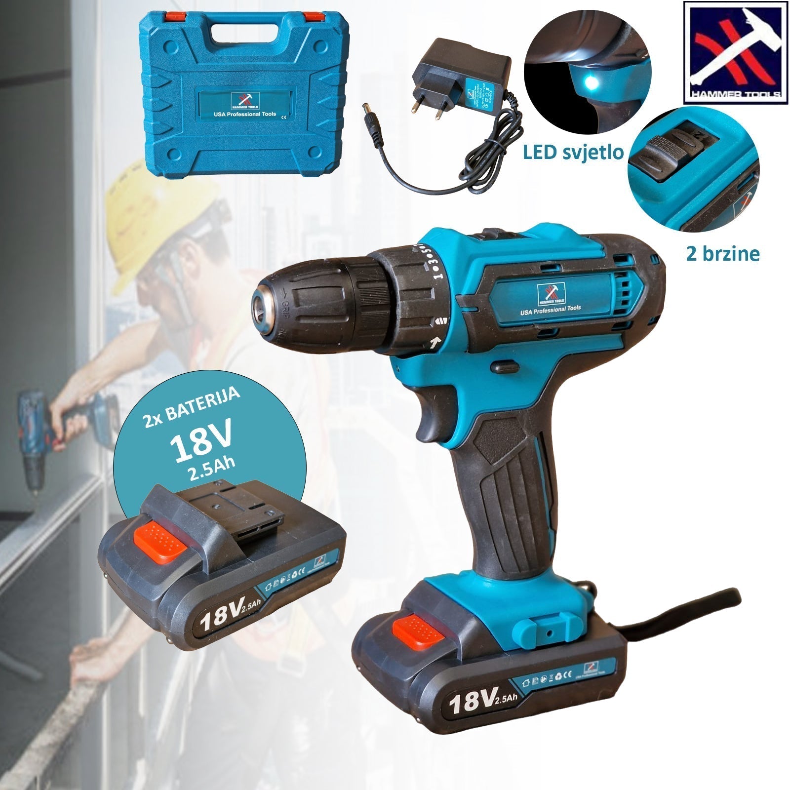 KALAPÁCS SZERSZÁMOK 18 V-OS AKKUS FÚRÓ-VÉGZŐ 2 AKKUMULÁTORRAL