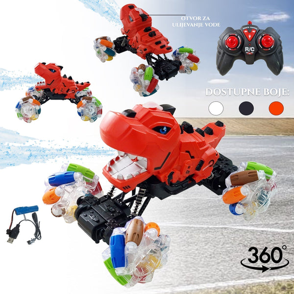 XXL DINOSAUR 360 TÁVIRÁNYÍTÓ VÍZPERMETEZŐ, BURLING HATÁSÚ ÉS LED KEREKEKKEL