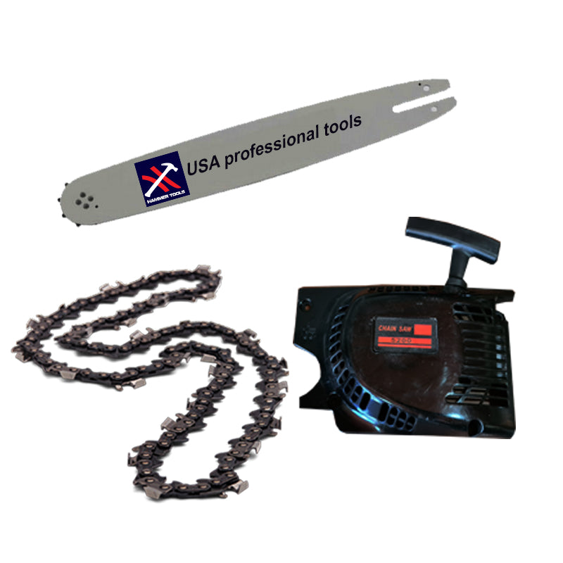 5,2 LE-s láncfűrész, kalapácsszerszámok, kiegészítő vezetősínnel, lánccal, indítómotorral és kesztyűvel, ingyenesen