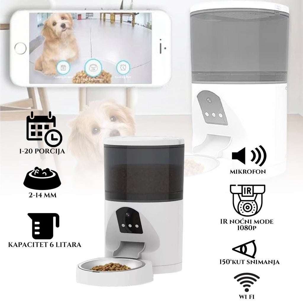 OKOS WIFI-S ETETŐ 6L HÁZIÁLLATOKNAK KAMERÁVAL, MIKROFONNAL ÉS VEZÉRLŐ ALKALMAZÁSSAL