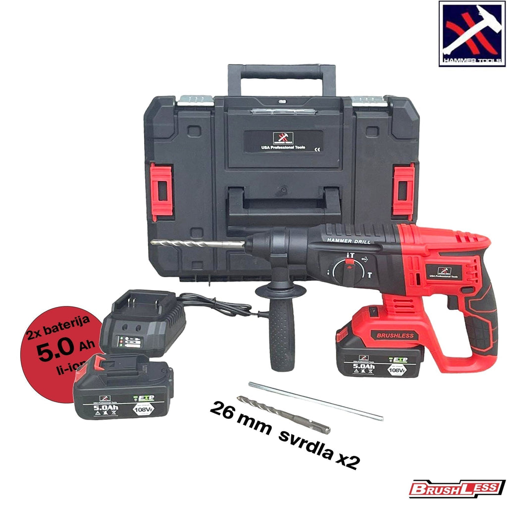 AKKUMULÁTOROS ÜTVEFÚRÓ 2x5.0Ah Li-ion AKKUMULÁTOR 26 mm BITEKKEL KALAPÁCS SZERSZÁMOKKAL