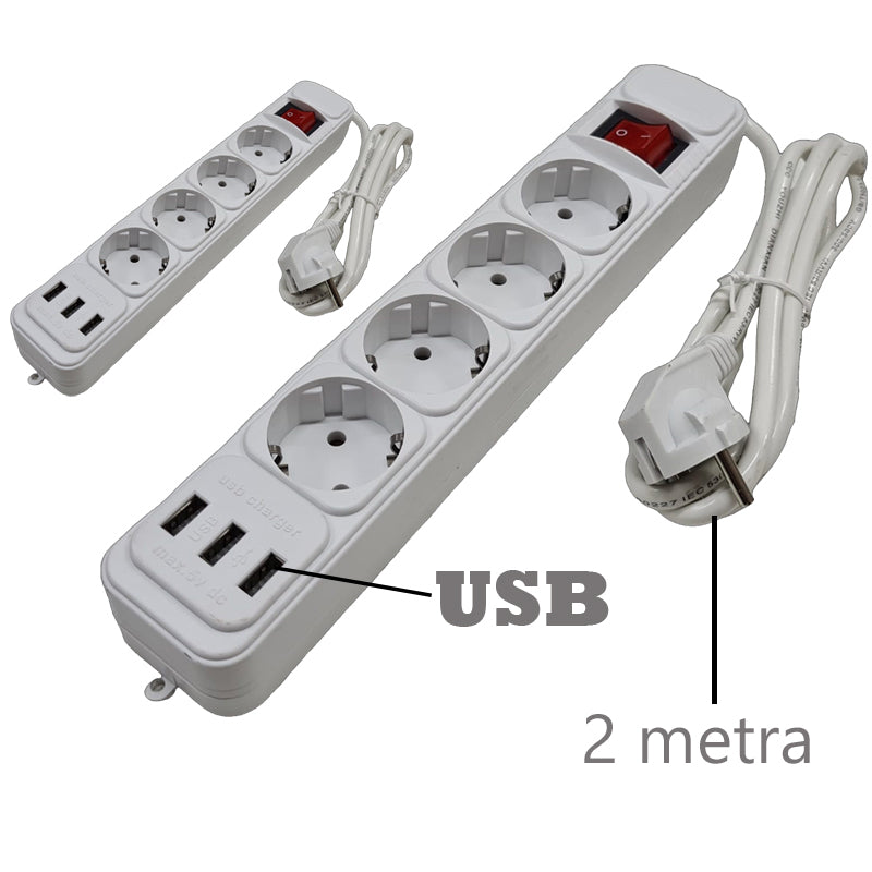 Hosszabbítókábel (4 aljzat, 3 USB bemenet) 2 darab