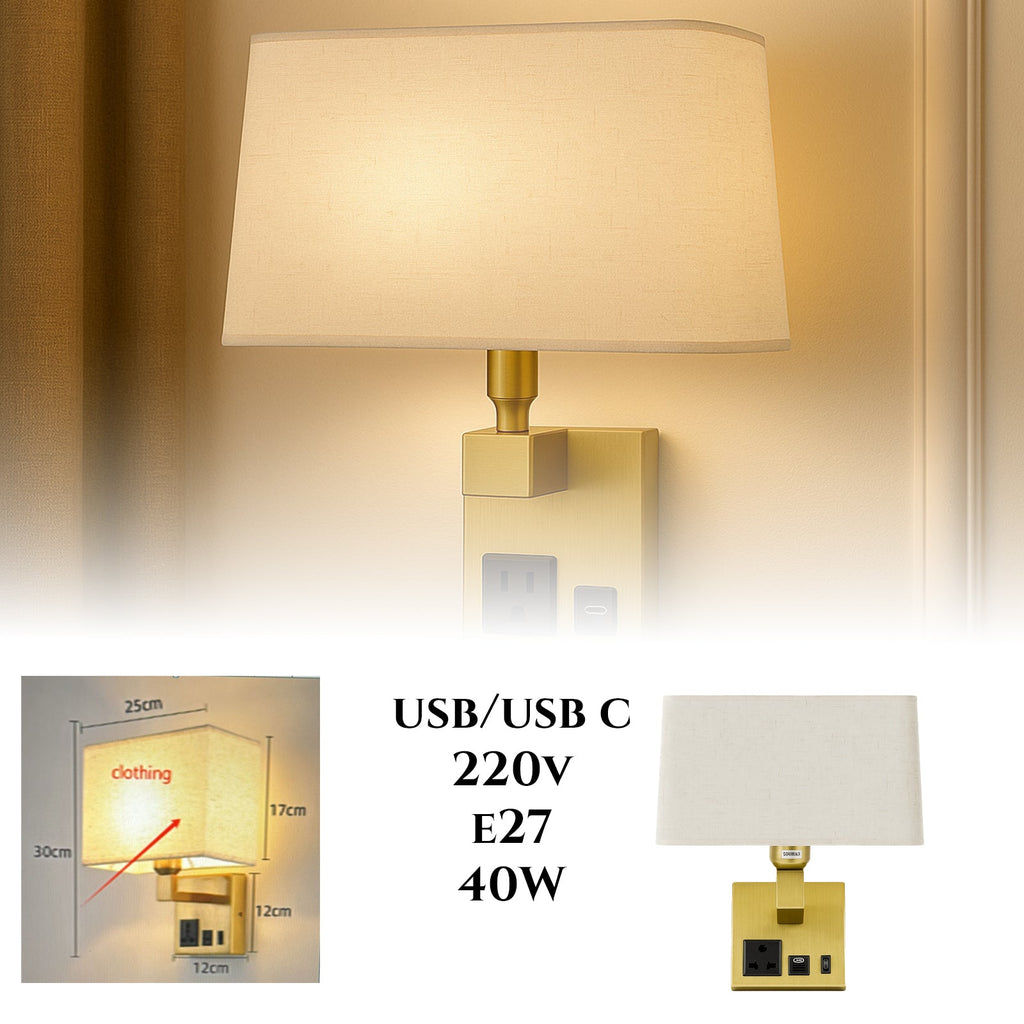 Fali lámpa beépített USB/USB-C töltéssel + konnektorral