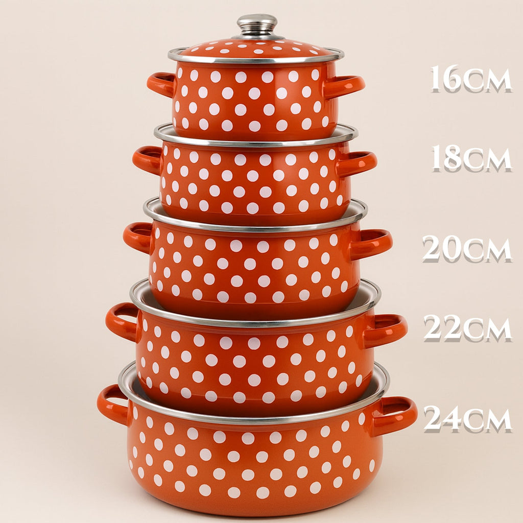 Retro 5 részes zománcozott edénykészlet (16–24 cm)