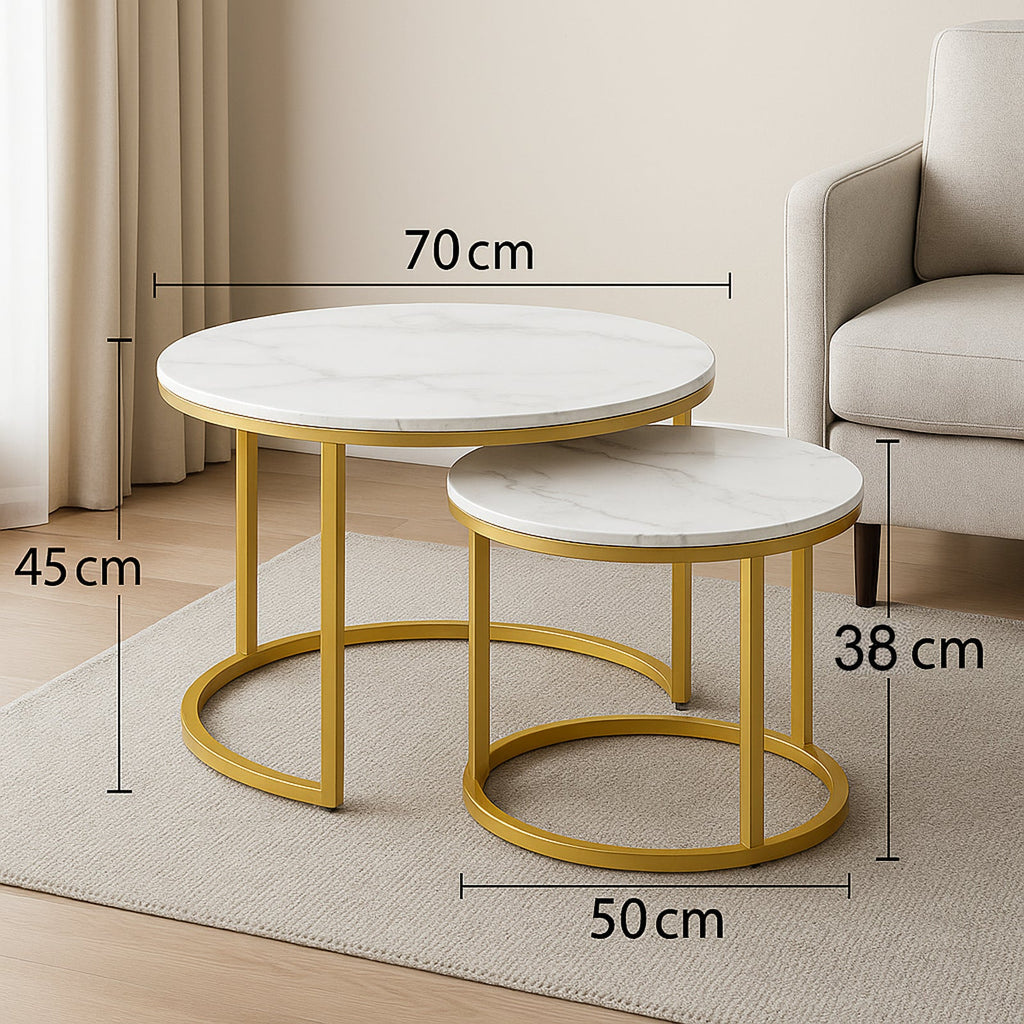 2 darabos modern dohányzóasztal készlet - márványlap és arany lábak
