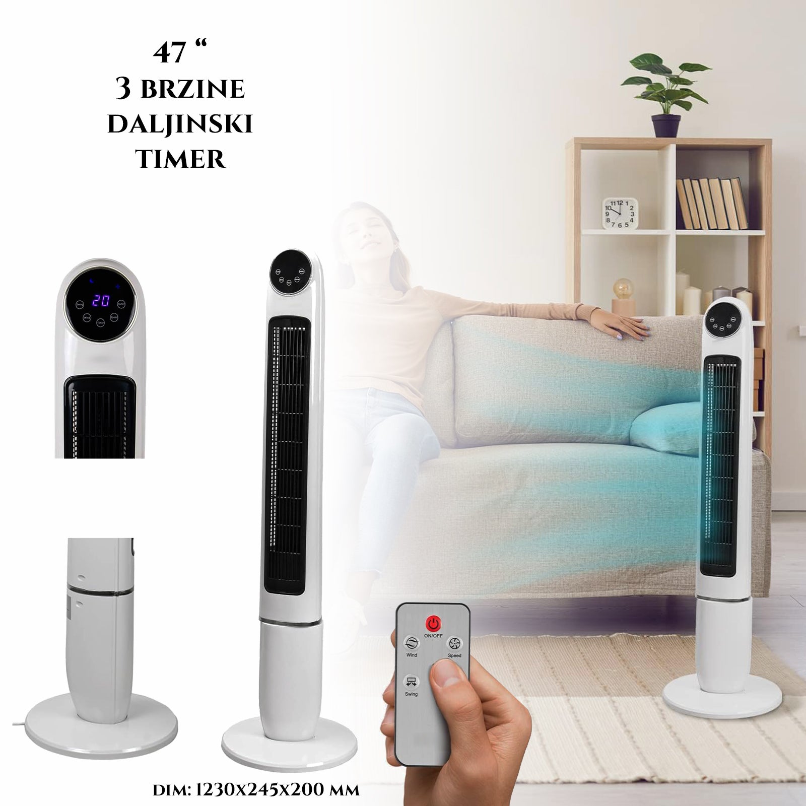 47 hüvelykes oszlopventilátor távirányítóval