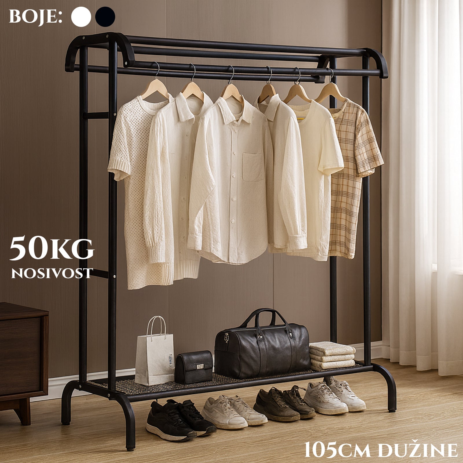 Ruhatartó állvány polccal – 105 cm