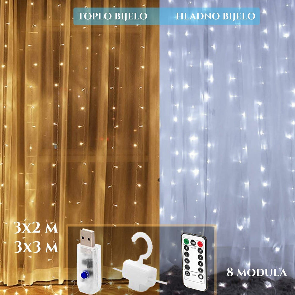 LED Ablakfüggöny Akasztókkal és Távirányítóval 3X3M