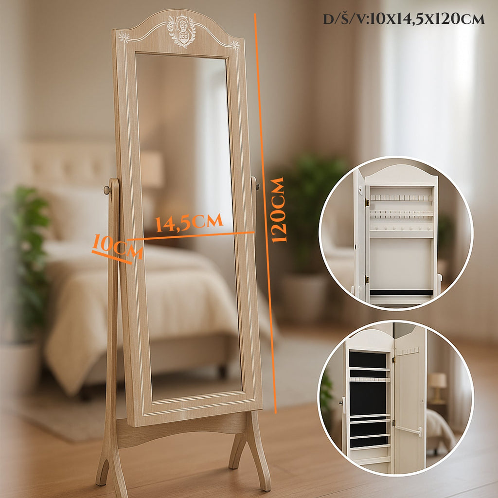 Elegáns álló tükör beépített ékszertartóval